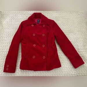 Womens Gap Double Breasted Red Insulated Fill Winter Corduroy Peacoat Jacket XS